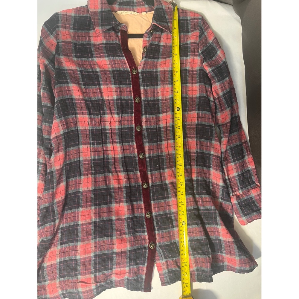 Soft Surroundings Womens Plaid Tunic Top Velvet Back Burnout Red Navy Blue Small - Picture 5 of 8
